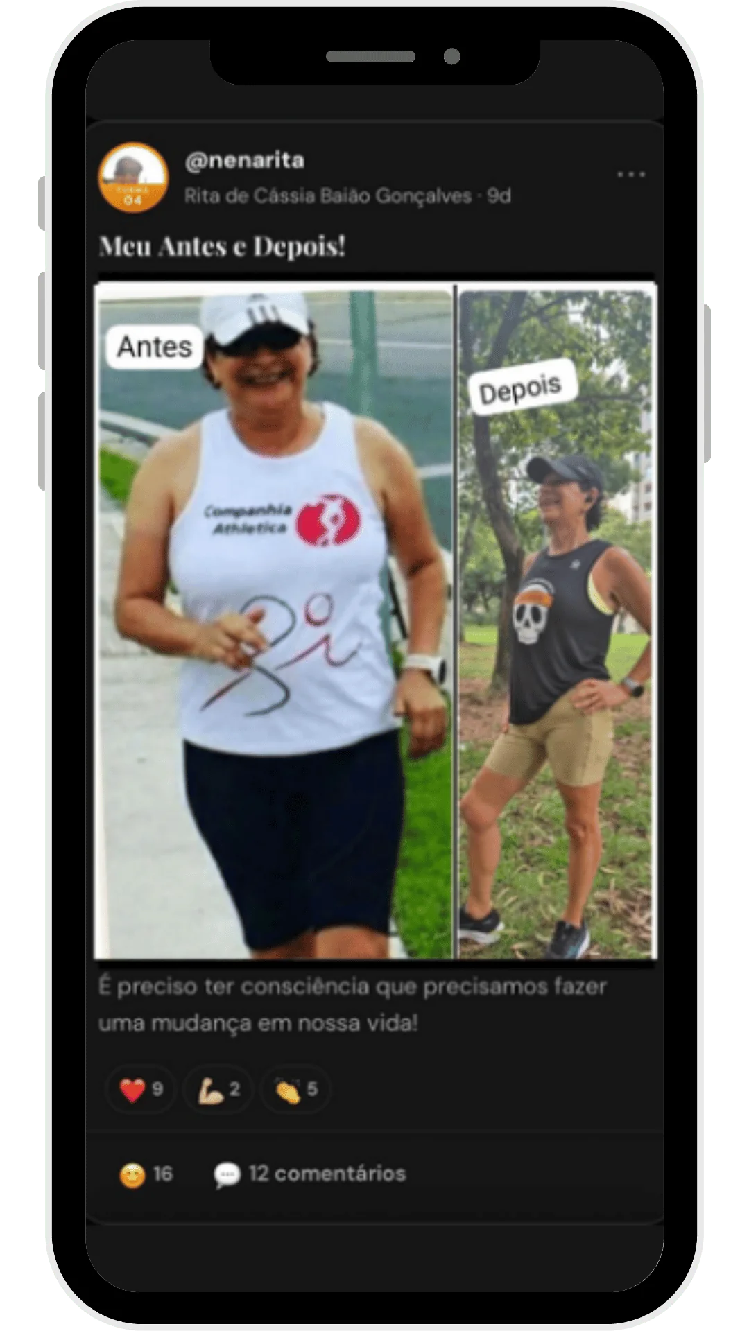 Post real da comunidade: antes e depois de uma participante